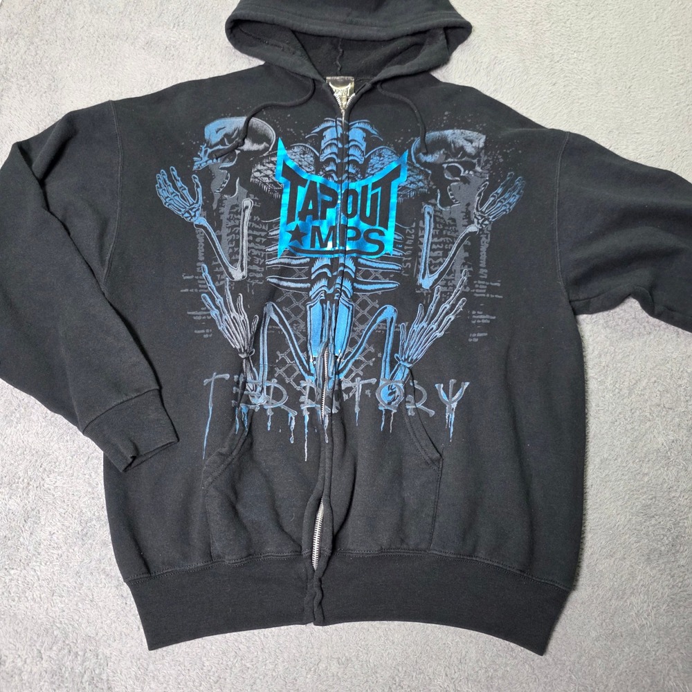 Tapout MPS XL Hoodie Full Zip Skeleton Graphic Skulls MMA Y2K Black & Blue